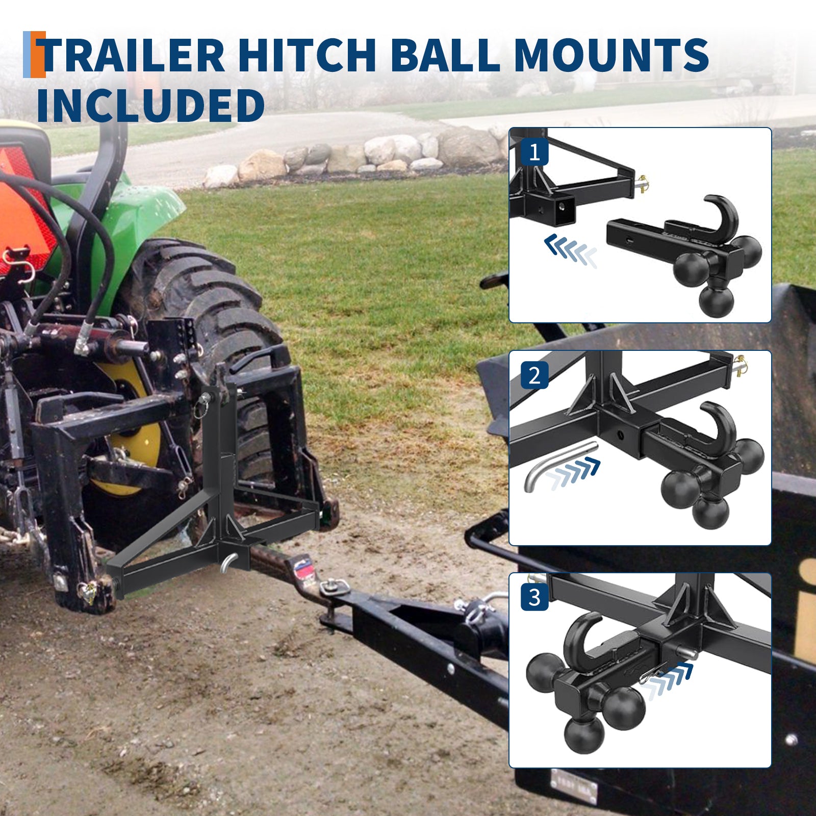 Enganche Garvee compatible con tractores categoría 1 con capacidad de carga de hasta 4536 kg